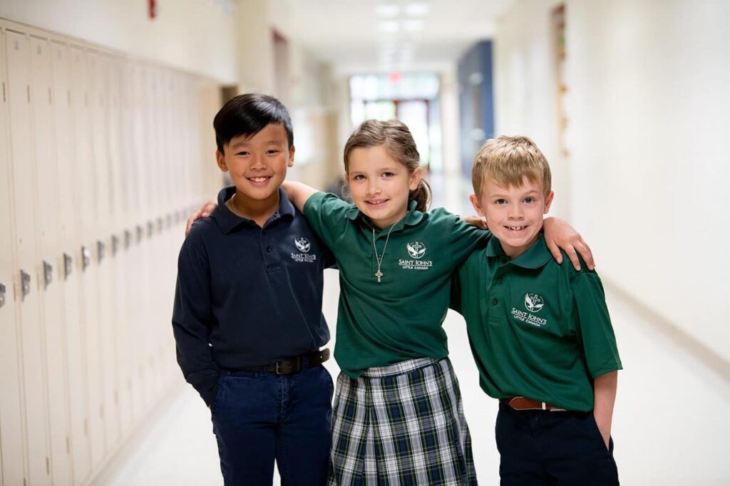 Smiling Catholic school students in uniform