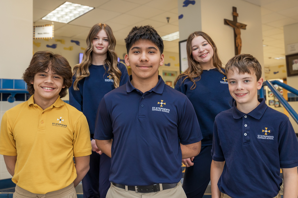 Smiling Catholic school students in uniform