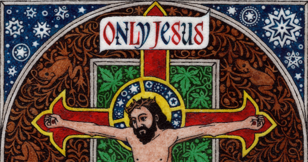 Cover of "Treasury of Catholic Prayers" Christ crucified with four Minnesota saints/blesseds.